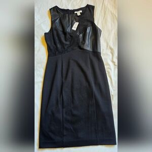 NWT White House Black Market Black Midi Dress With Faux Leather Size 6